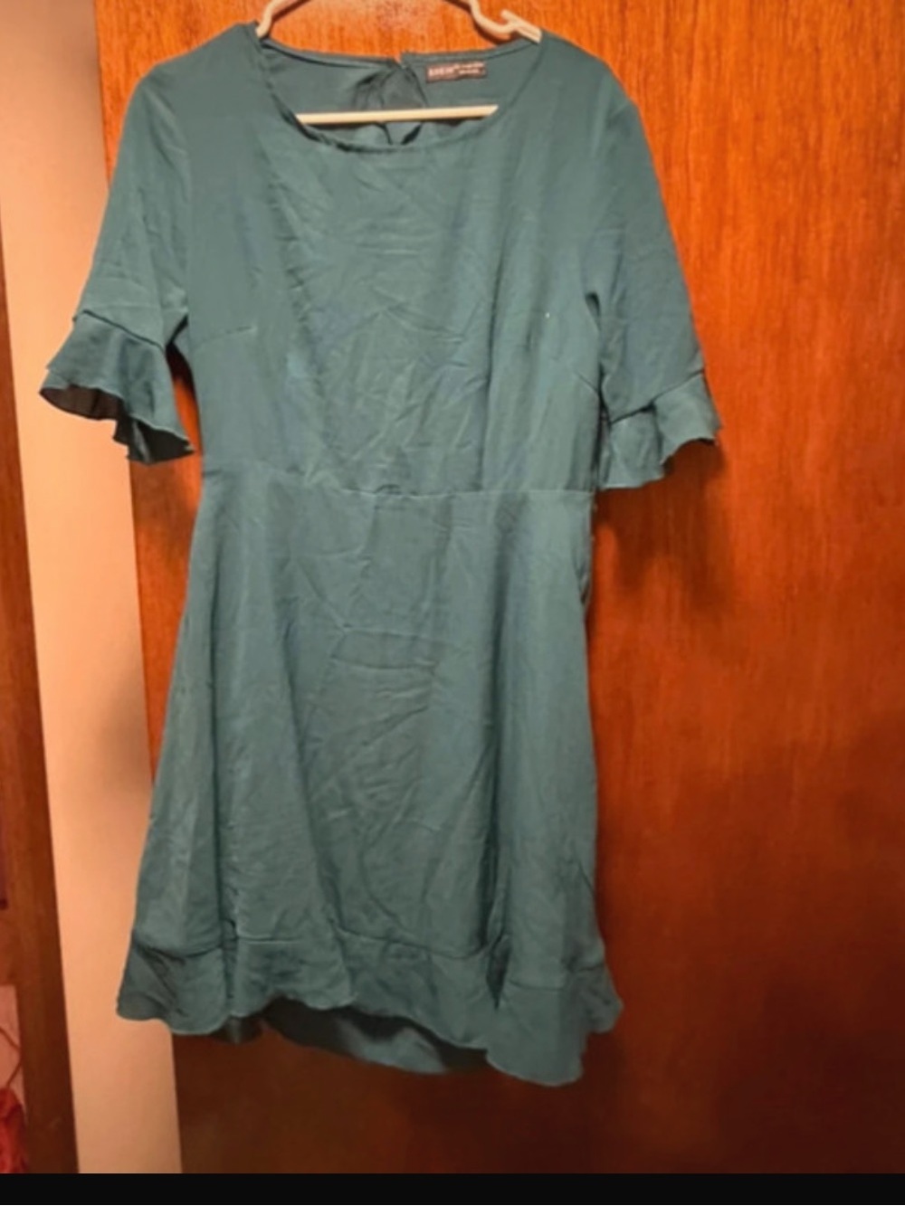 Dark green Short Sleeve Ruffle Hem Women's Dress